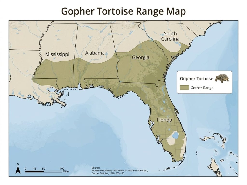 gopher tortoise range map habitat